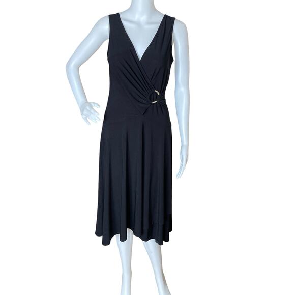 Chaps Retro Disco O-Ring Wrap Jersey Dress Size M Black - Picture 1 of 7